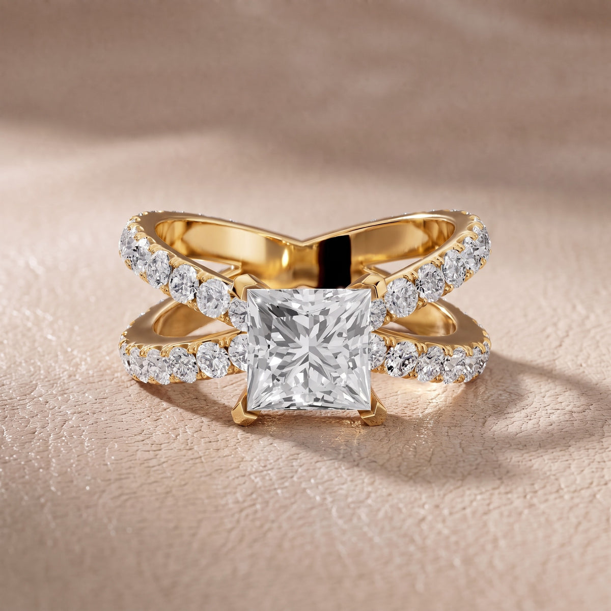Ilaria Criss Cross Pavé Princess Diamond Engagement Ring in Yellow Gold - front.jpg