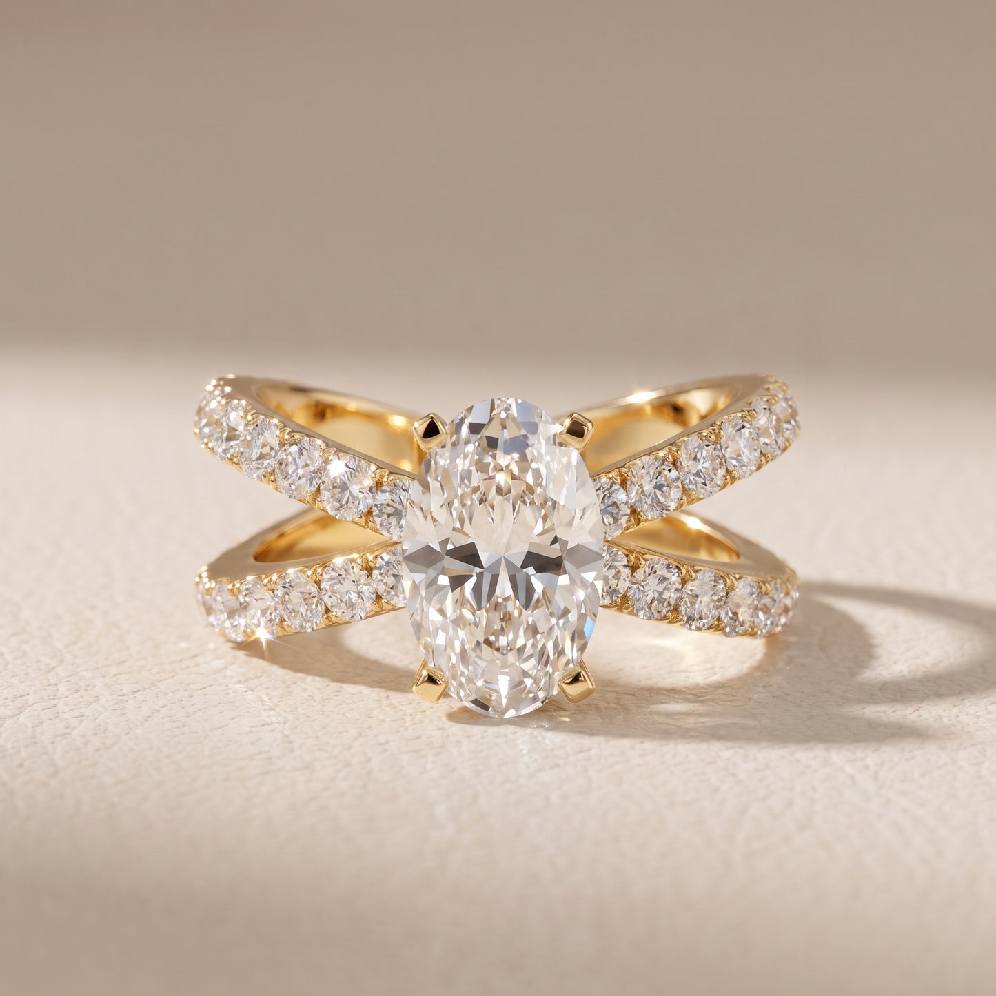 Lior Criss Cross Pavé Oval Diamond Engagement Ring in Yellow Gold - front.jpg