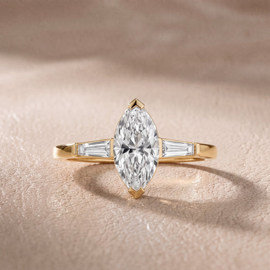 Winnie Three-Stone Marquise Diamond Engagement Ring in Yellow Gold - front.jpg