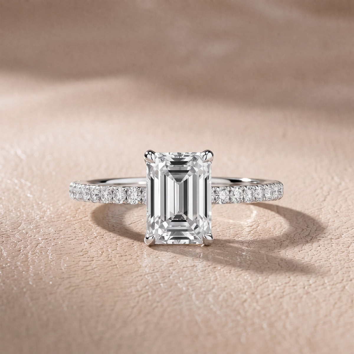 Olivia Solitaire Pavé Emerald Diamond Engagement Ring in Platinum - front.jpg