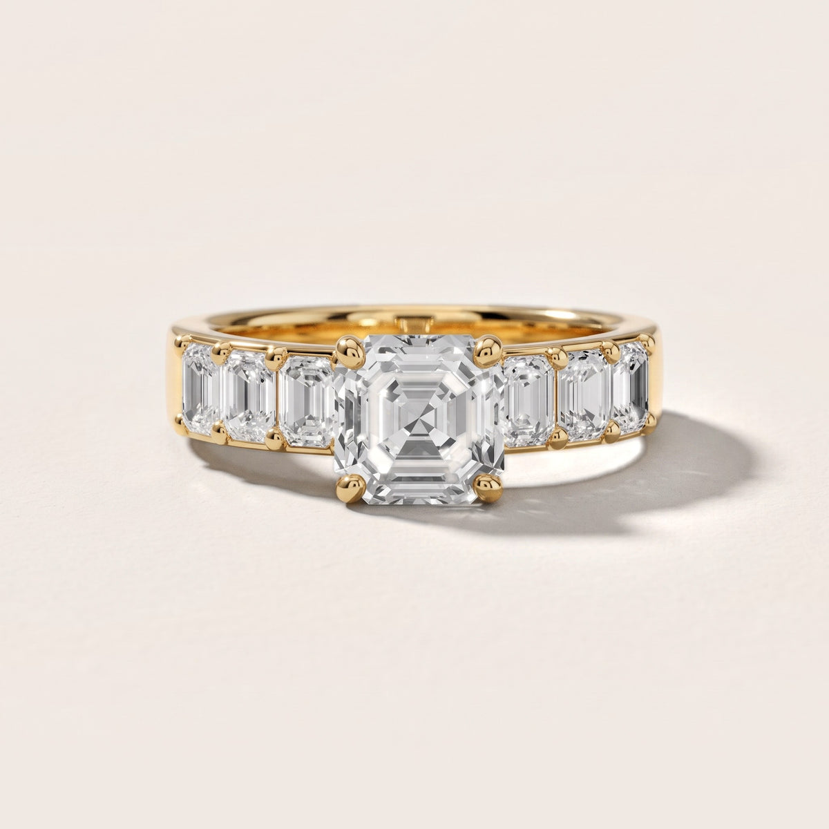 Maia Wide Band Baguette Asscher Diamond Engagement Ring in Yellow Gold - front.jpg