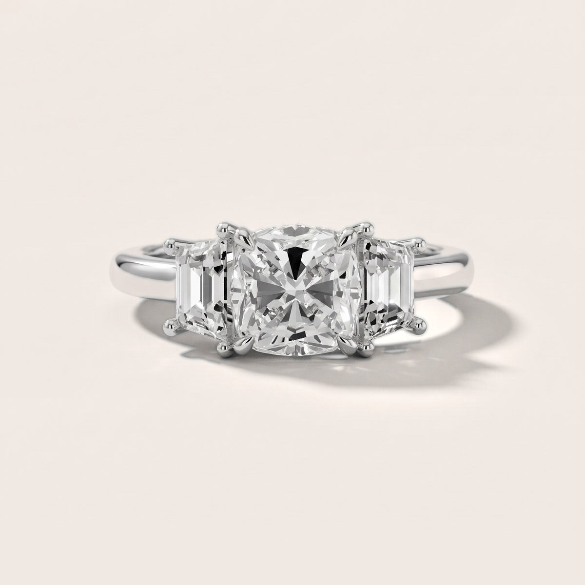 Filippa Trapezoid Three-Stone Cushion Diamond Engagement Ring in Platinum - front.jpg