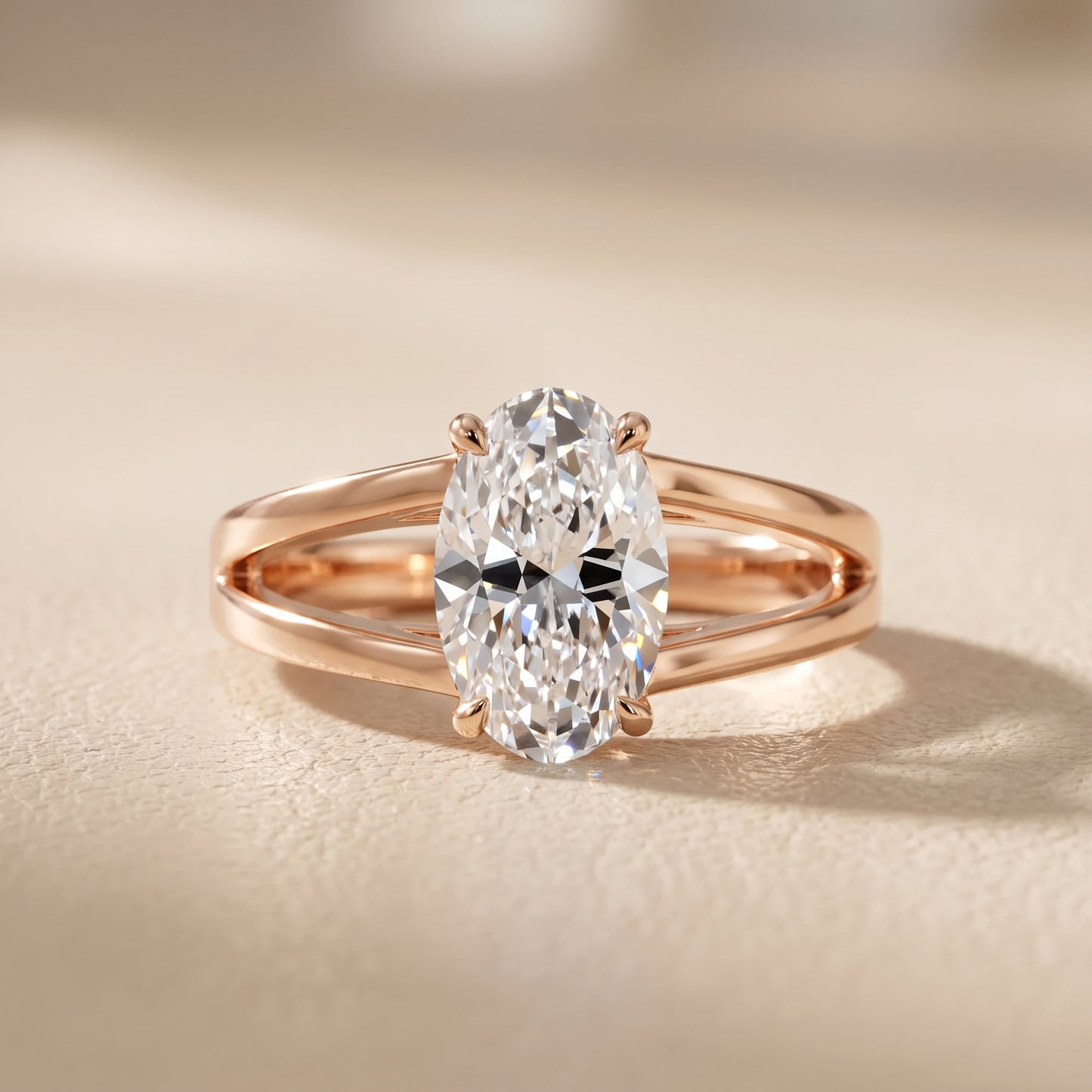 Giselle Solitaire Split Shank Oval Diamond Engagement Ring in Rose Gold - front.jpg