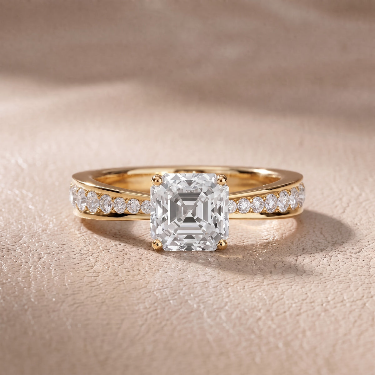 Rhea Sidestone Pavé Asscher Diamond Engagement Ring in Yellow Gold - front.jpg