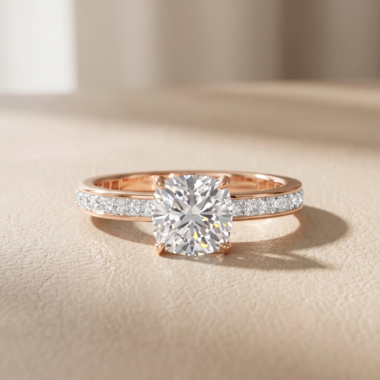 Brielle Channel Set Solitaire Cushion Diamond Ring in Rose Gold - front.jpg