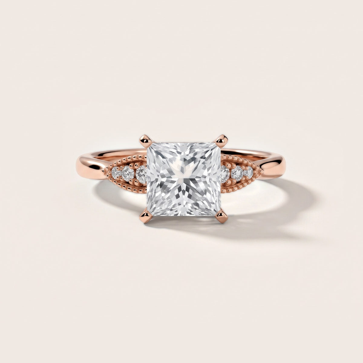 Adora Vintage Milgrain Princess Diamond Engagement Ring in Rose Gold - front.jpg