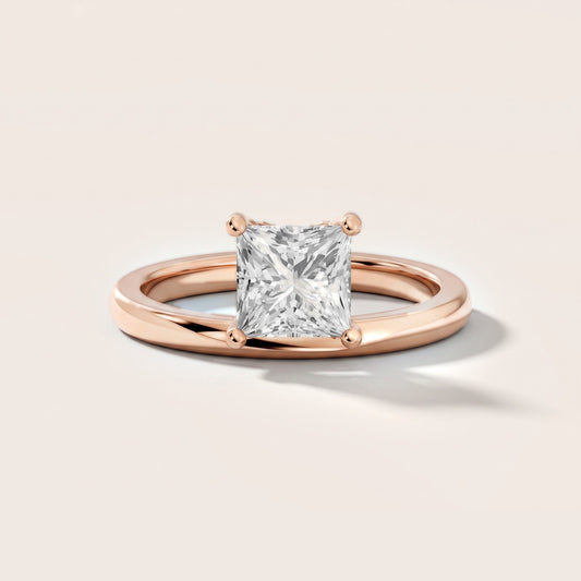 Maisie Four Prong Solitaire Princess Diamond Engagement Ring in Rose Gold
