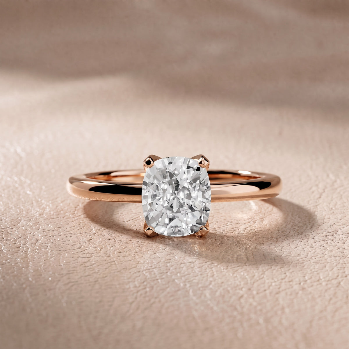 Flora Guardian Solitaire Cushion Diamond Engagement Ring in Rose Gold - front.jpg