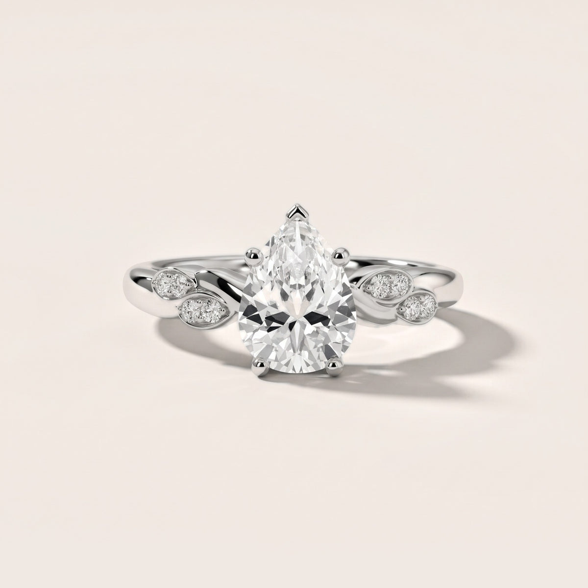 Robin Leaf Twist Pear Diamond Engagement Ring in White Gold - front.jpg