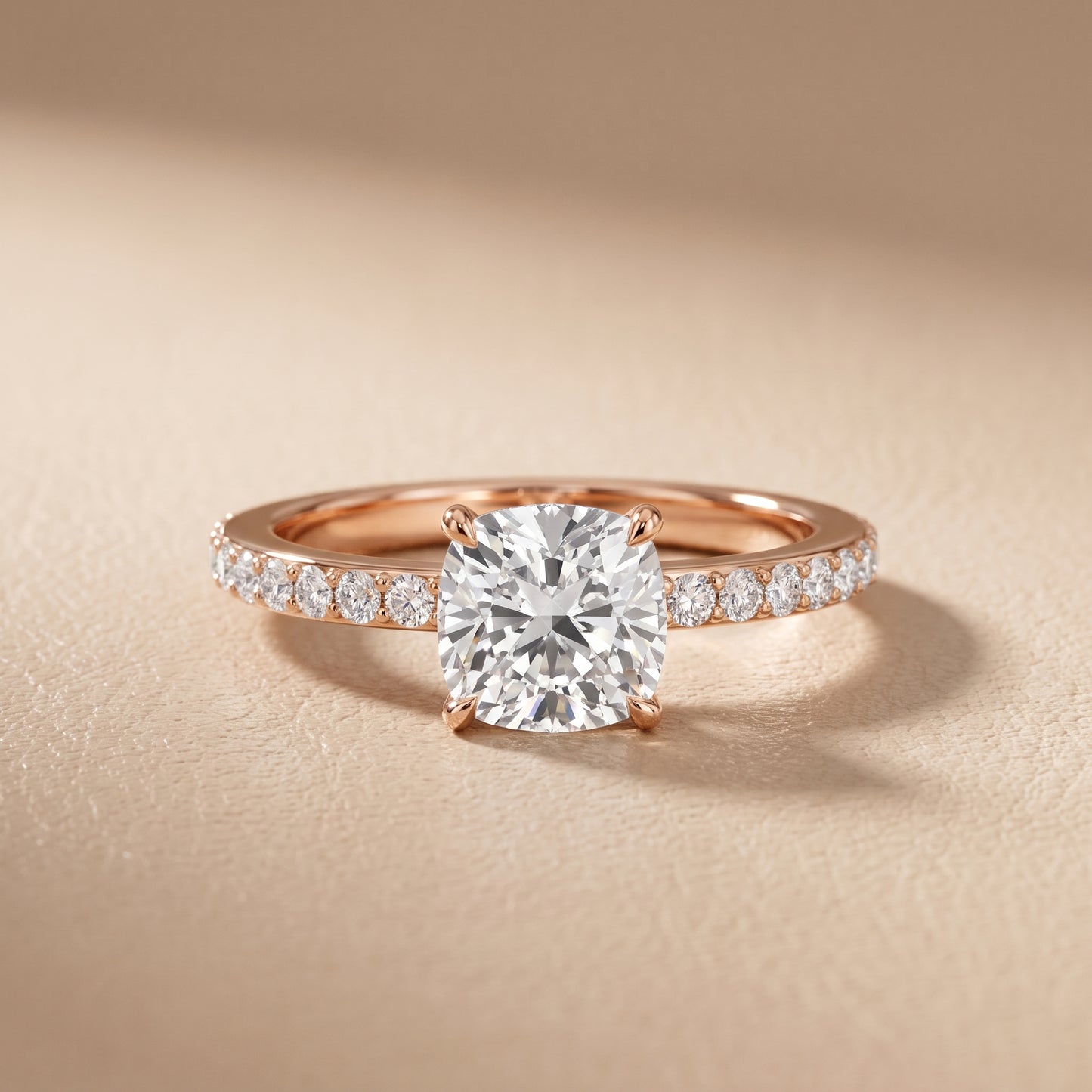 Aisha Pavé Solitaire Cushion Diamond Engagement Ring in Rose Gold - front.jpg