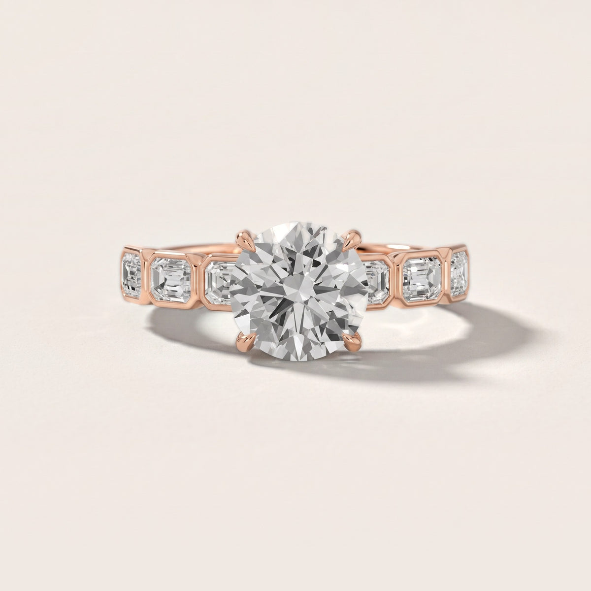 Carol Half Bezel Round Diamond Engagement Ring in Rose Gold - front.jpg