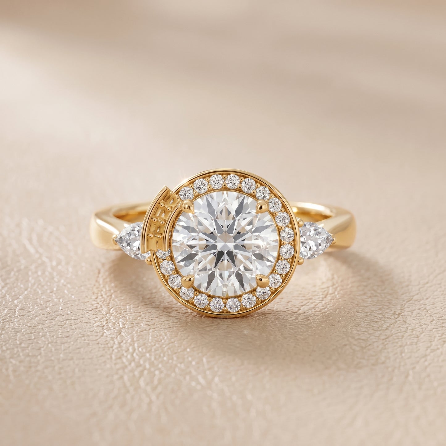 Eliza Halo Sidestone Round Diamond Engagement Ring in Yellow Gold - front.jpg