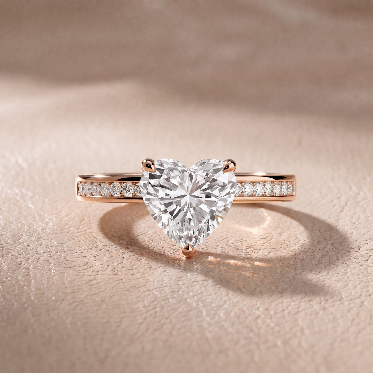 Maren Sidestone Channel Set Heart Diamond Engagement Ring in Rose Gold - front.jpg