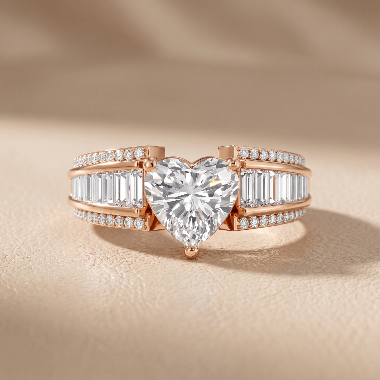 Halle Channel Set Baguette Accent Heart Diamond Engagement Ring in Rose Gold - front.jpg