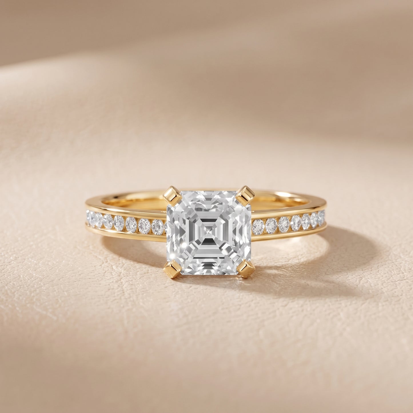 Tessa Solitaire Channel Set Asscher Diamond Engagement Ring in Yellow Gold - front.jpg