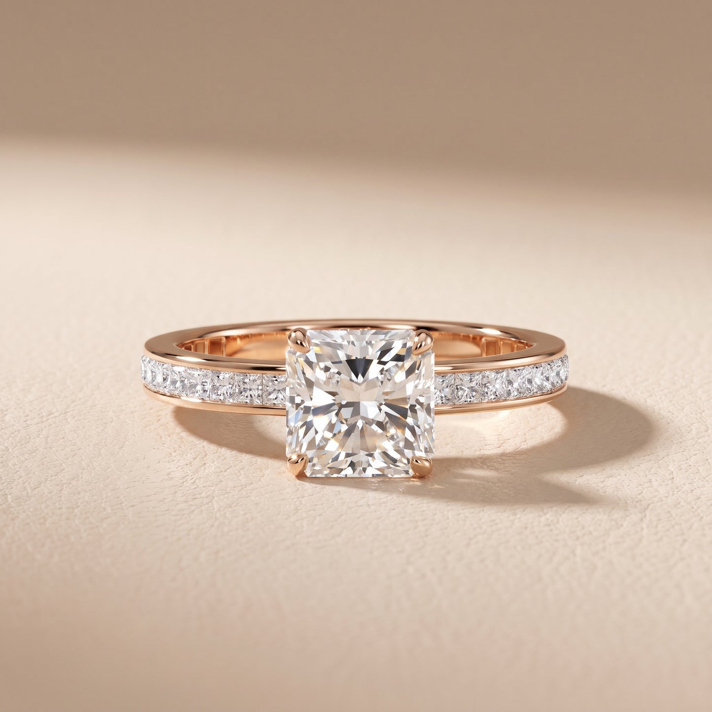 Brielle Channel Set Solitaire Radiant Diamond Ring in Rose Gold - front.jpg