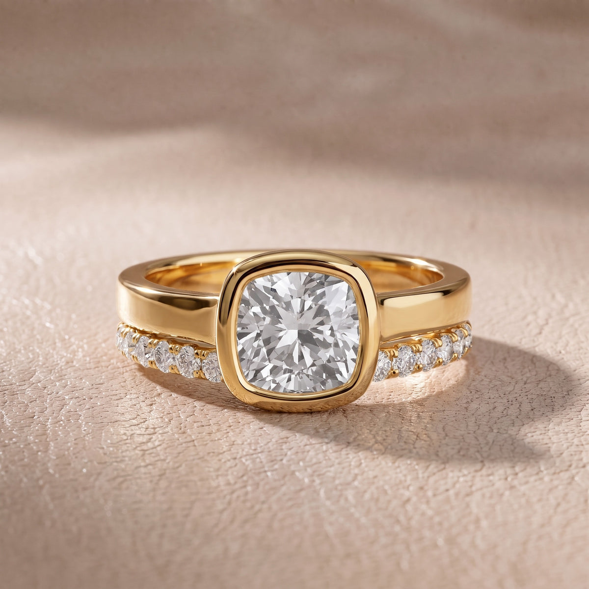 Ayla Bezel Bypass Cushion Diamond Engagement Ring in Yellow Gold - front.jpg