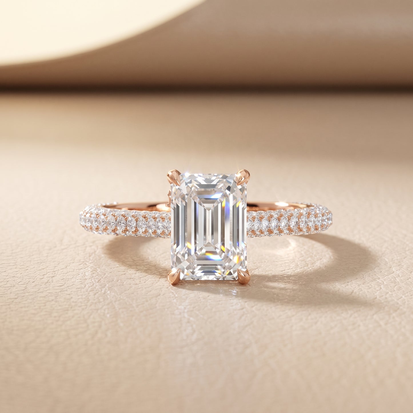 Della Hidden Halo Pavé Emerald Diamond Engagement Ring in Rose Gold - front.jpg