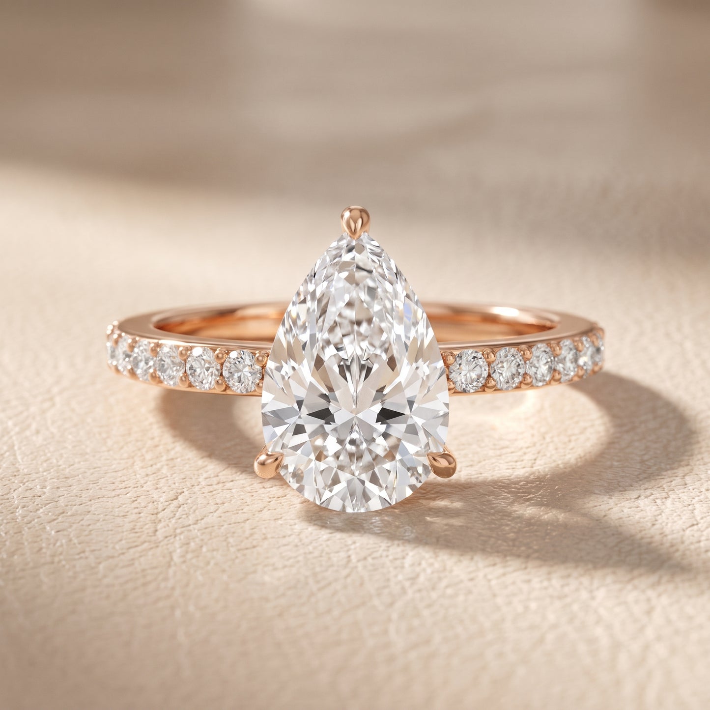 Aisha Pavé Solitaire Pear Diamond Engagement Ring in Rose Gold - front.jpg