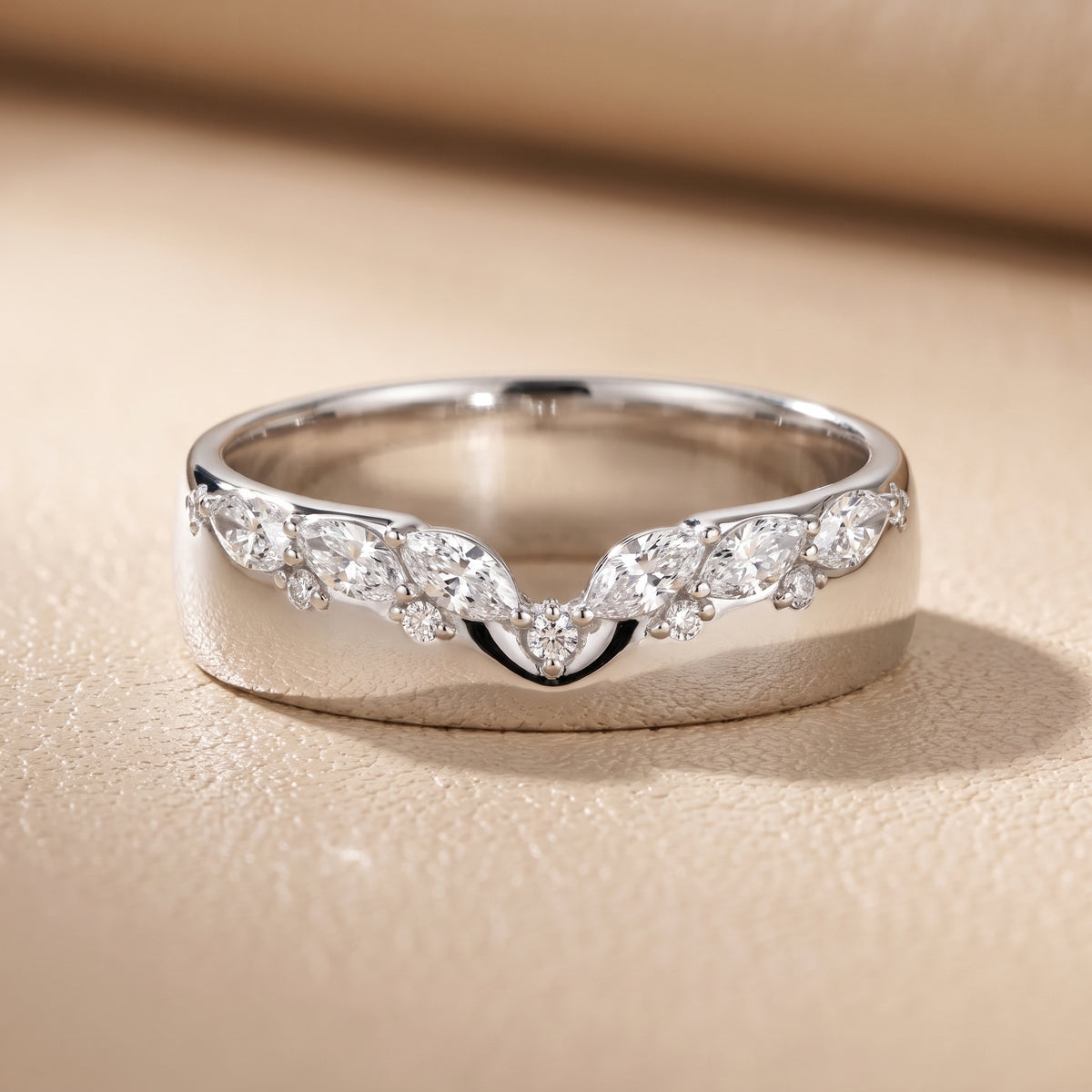 Adeline Dome Marquise & Round Diamond Wedding Band in Platinum - front.jpg