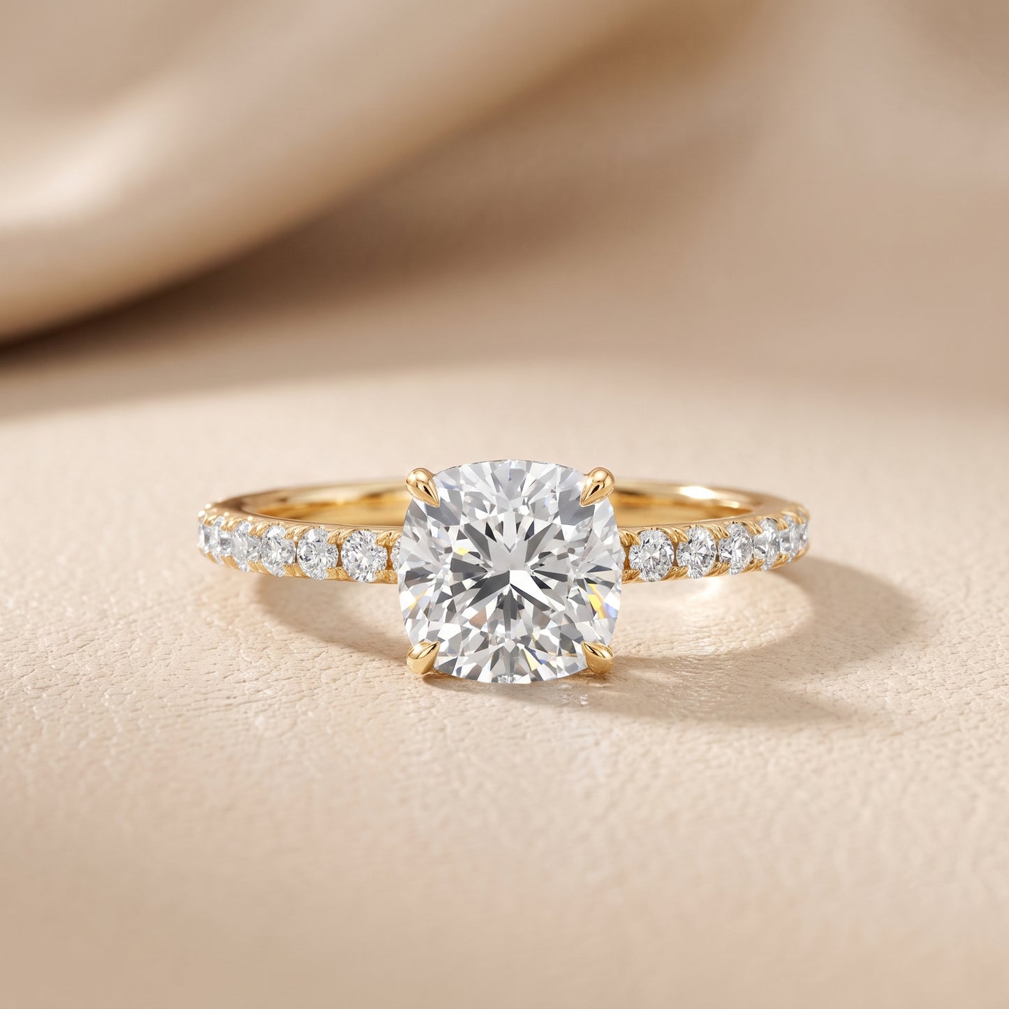 Juna French Pavé Solitaire Cushion Diamond Engagement Ring in Yellow Gold - front.jpg