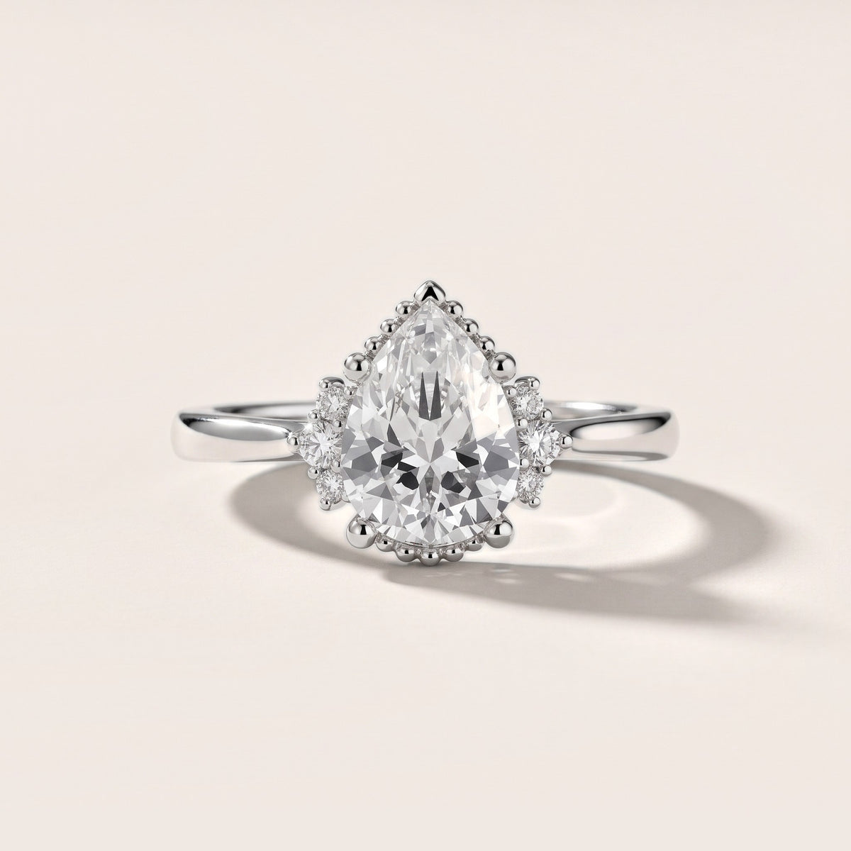 Paola Milgrain Pavé Pear Diamond Engagement Ring in White Gold - front.jpg