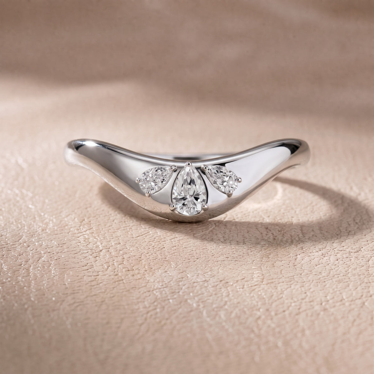 Beatrice Curved Contour Pear Diamond Wedding Band in Platinum - front.jpg