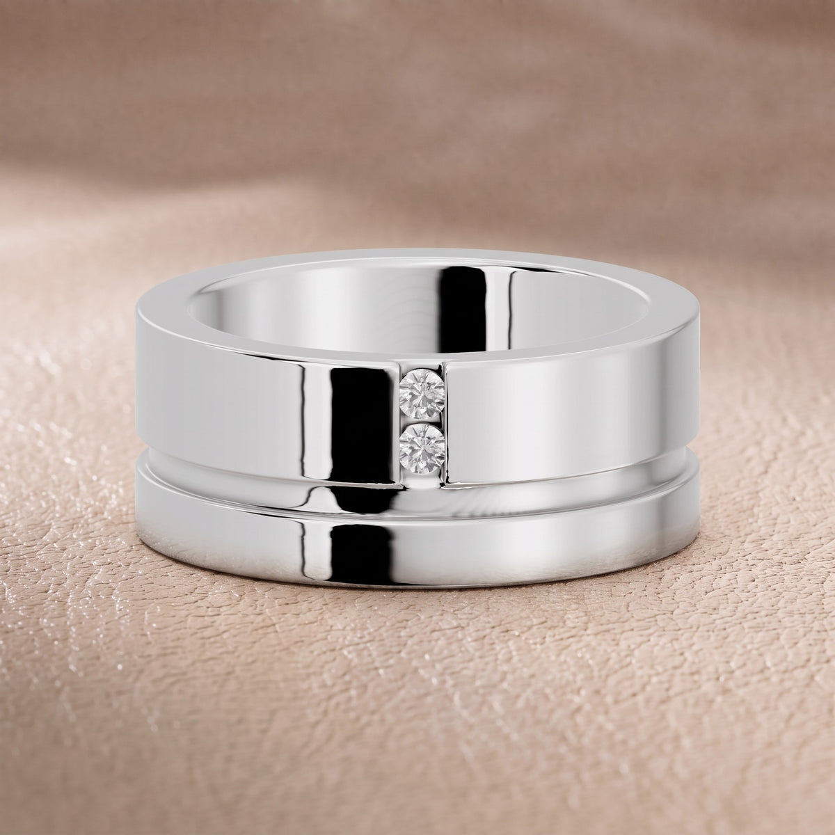 Daisy Flat Grooved Round Diamond Wedding Band in Silver - front.jpg