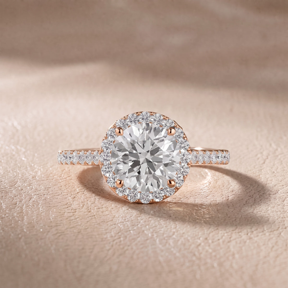 Alma Halo Pavé Round Diamond Engagement Ring in Rose Gold - front.jpg