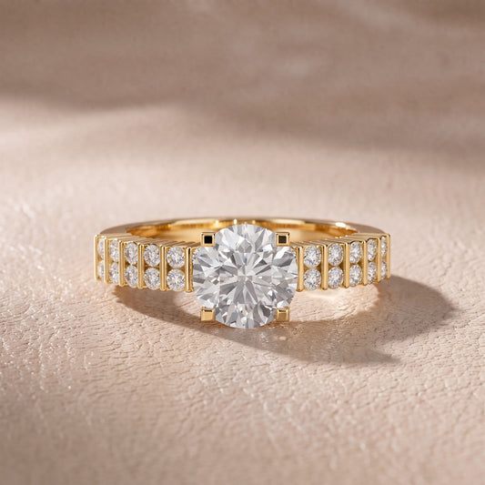 Honor Sidestone Round Diamond Engagement Ring in Yellow Gold - front.jpg