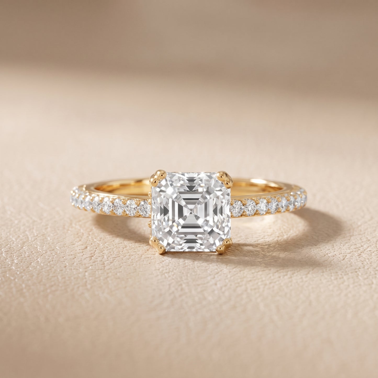 Violet Hidden Halo Pavé Asscher Diamond Ring in Yellow Gold - front.jpg