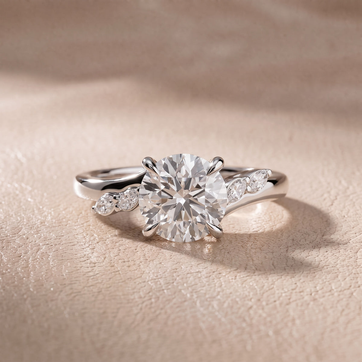 Flora Twist Side Stone Round Diamond Engagement Ring in Platinum - front.jpg