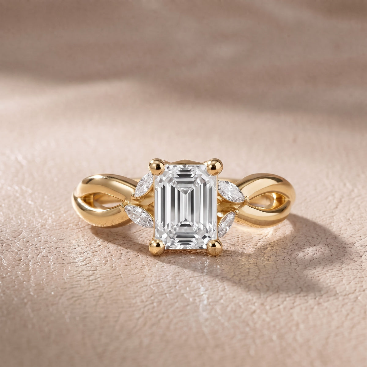 Luna Glow Twisted Emerald Diamond Engagement Ring in Yellow Gold - front.jpg