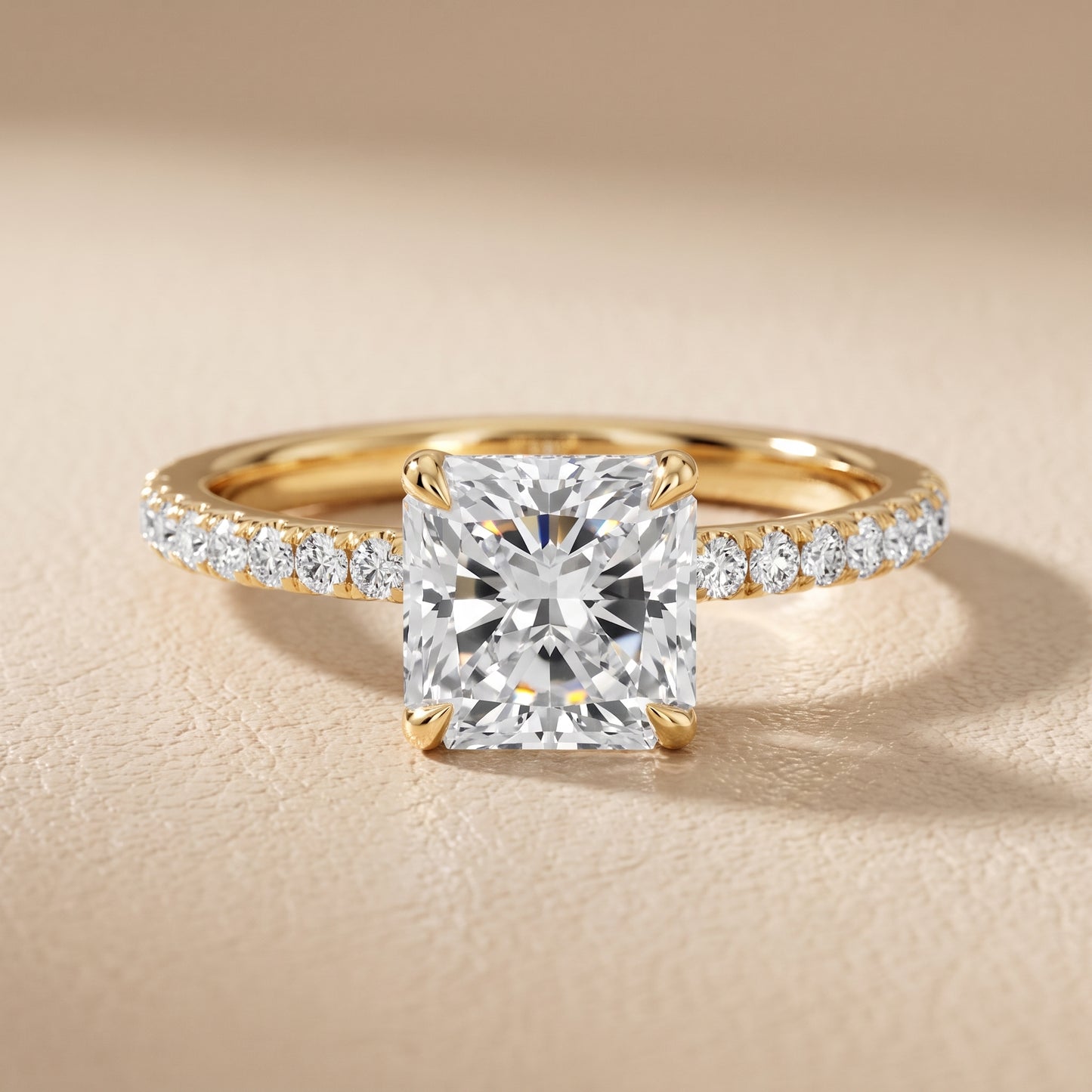 Ione Solitaire Pavé Radiant Diamond Engagement Ring in Yellow Gold - front.jpg