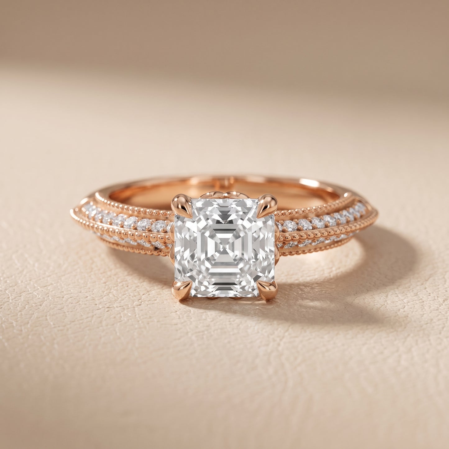 Indie Vintage Milgrain Asscher Diamond Engagement Ring in Rose Gold - front.jpg