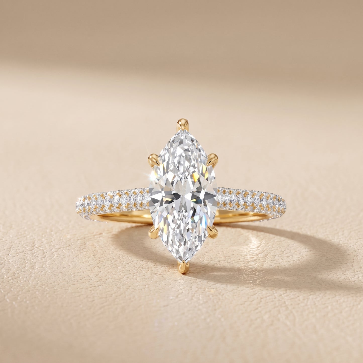 Della Hidden Halo Pavé Marquise Diamond Engagement Ring in Yellow Gold - front.jpg