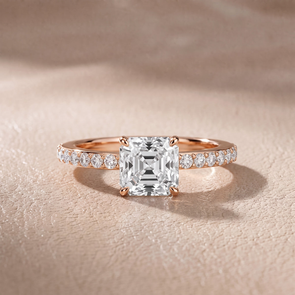Annabel Pavé Solitaire Asscher Diamond Engagement Ring in Rose Gold - front.jpg