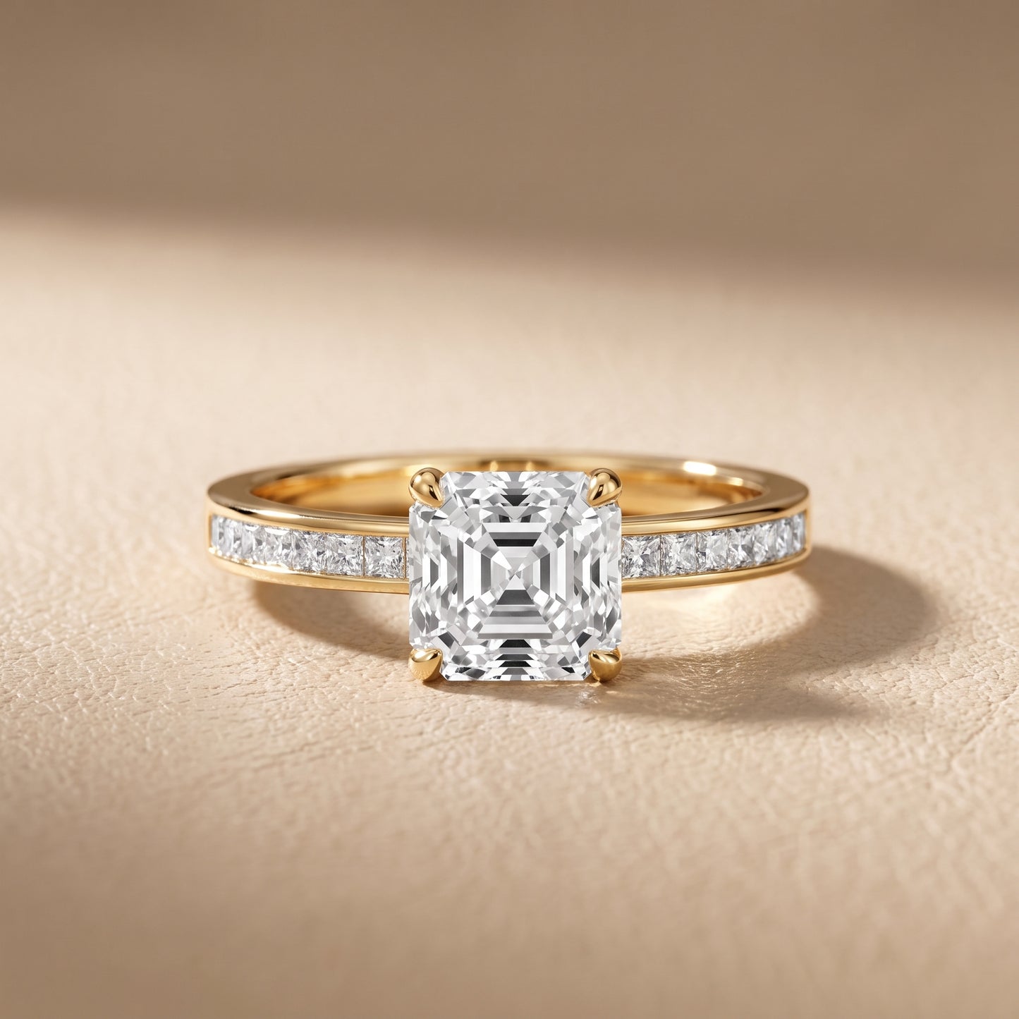 Maren Sidestone Channel Set Asscher Diamond Engagement Ring in Yellow Gold - front.jpg