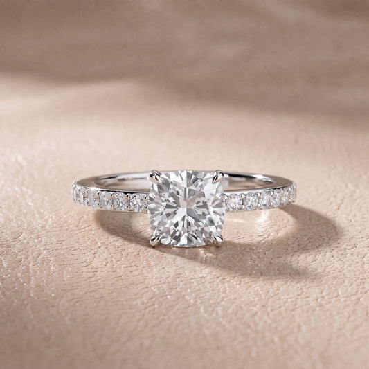 Annabel Pavé Solitaire Cushion Diamond Engagement Ring in Platinum - front.jpg
