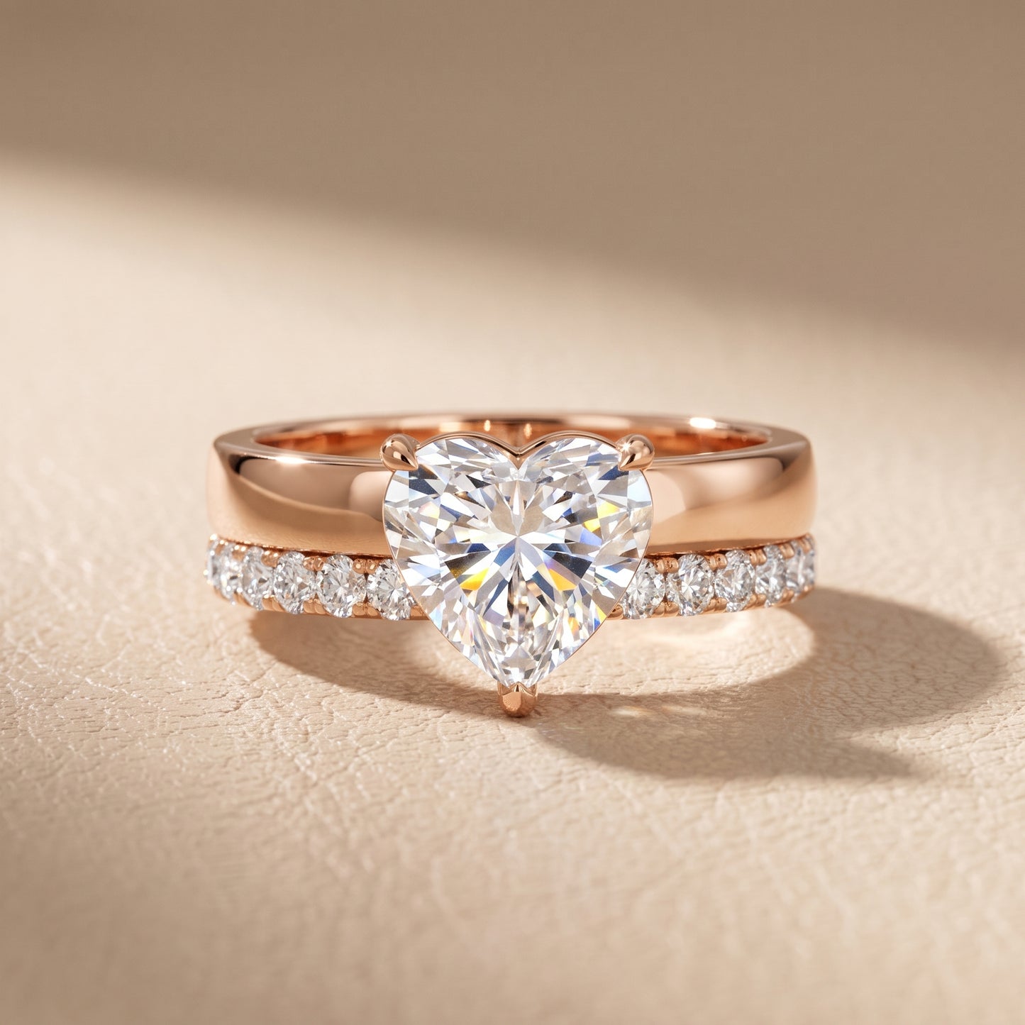 Veda Split Shank Pavé Heart Diamond Engagement Ring in Rose Gold - front.jpg