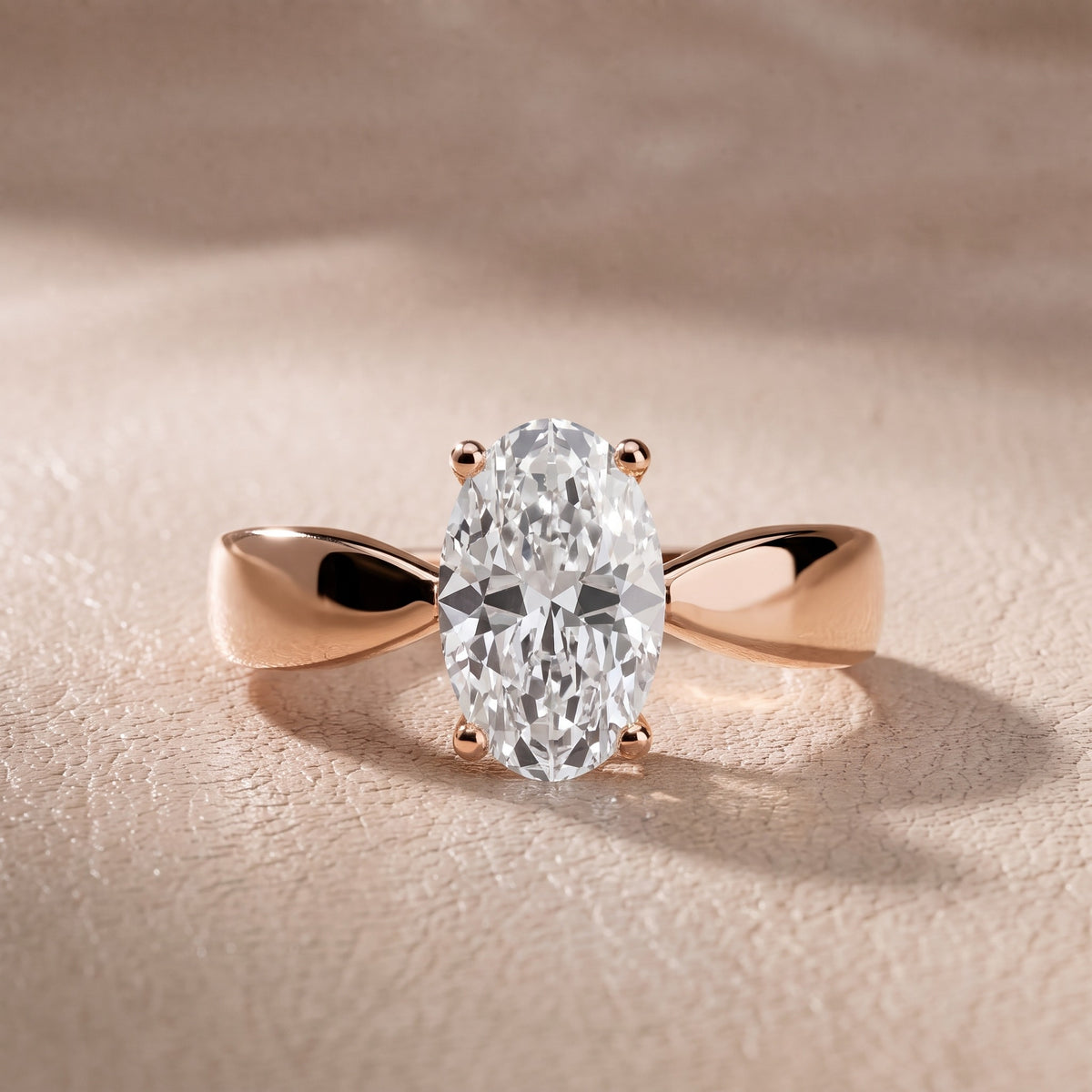 Talia Solitaire Twist Oval Diamond Engagement Ring in Rose Gold - front.jpg