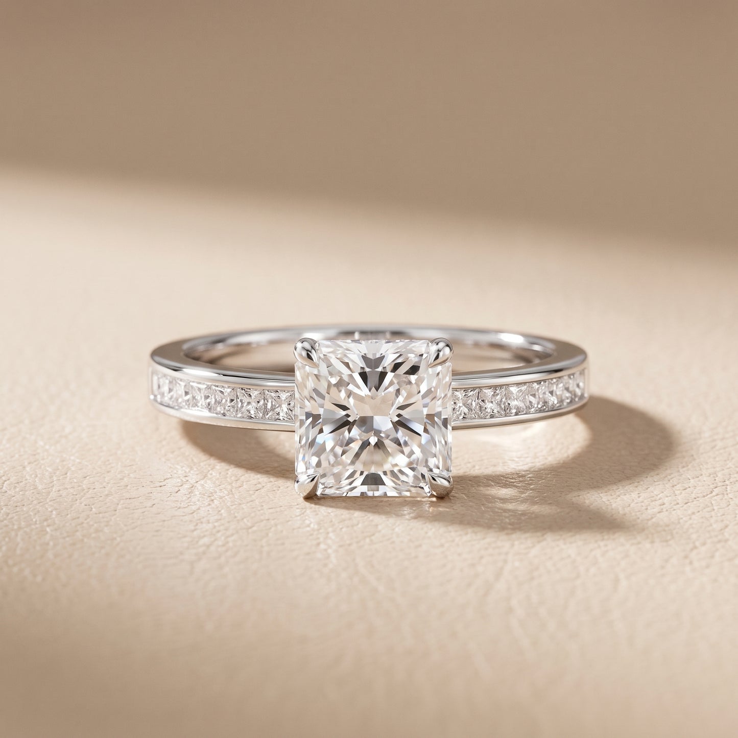 Maren Sidestone Channel Set Radiant Diamond Engagement Ring in Platinum - front.jpg