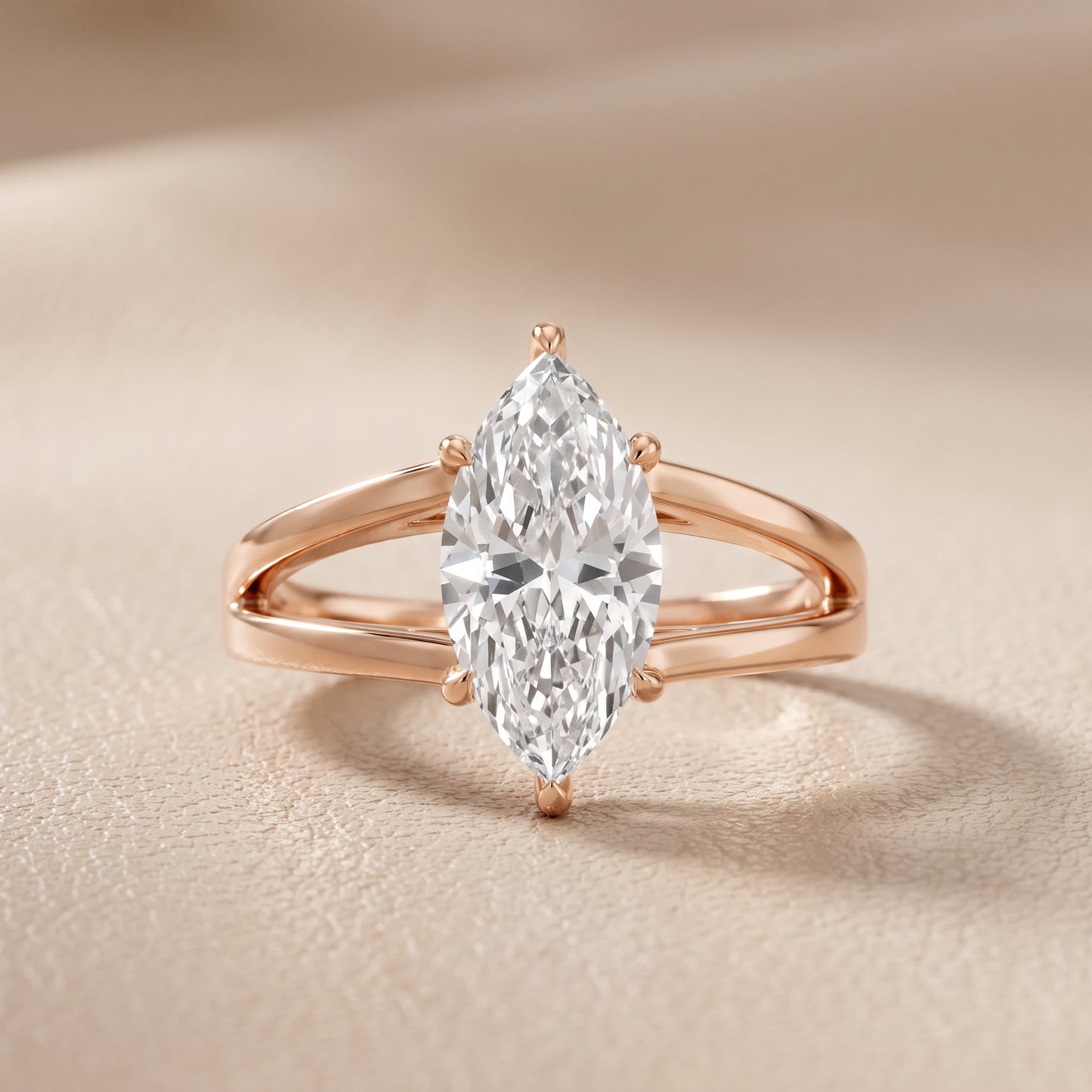 Giselle Solitaire Split Shank Marquise Diamond Engagement Ring in Rose Gold - front.jpg