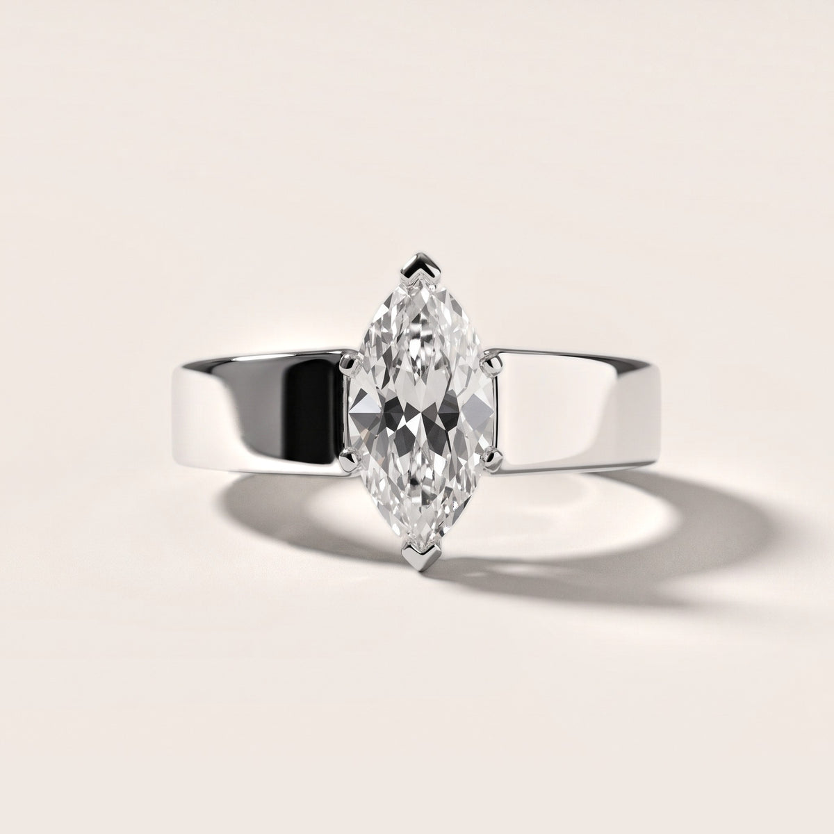 Susannah Wide Band Solitaire Marquise Diamond Engagement Ring in Silver - front.jpg