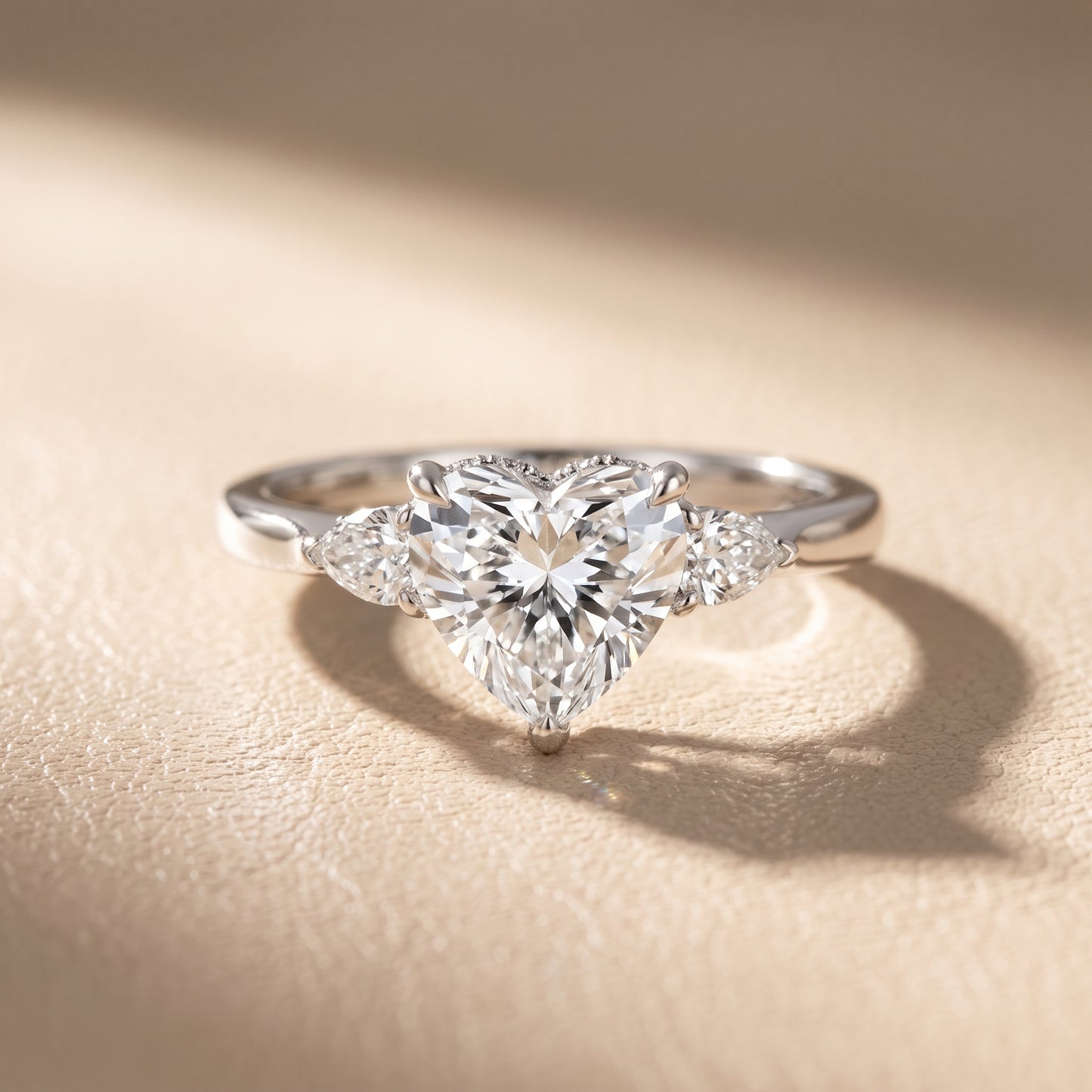 Leila Three-Stone Heart Diamond Engagement Ring in White Gold - front.jpg