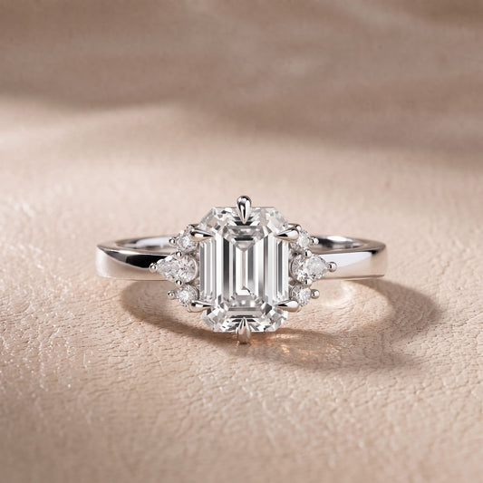 Josie Sidestone Emerald Diamond Engagement Ring in Platinum - front.jpg