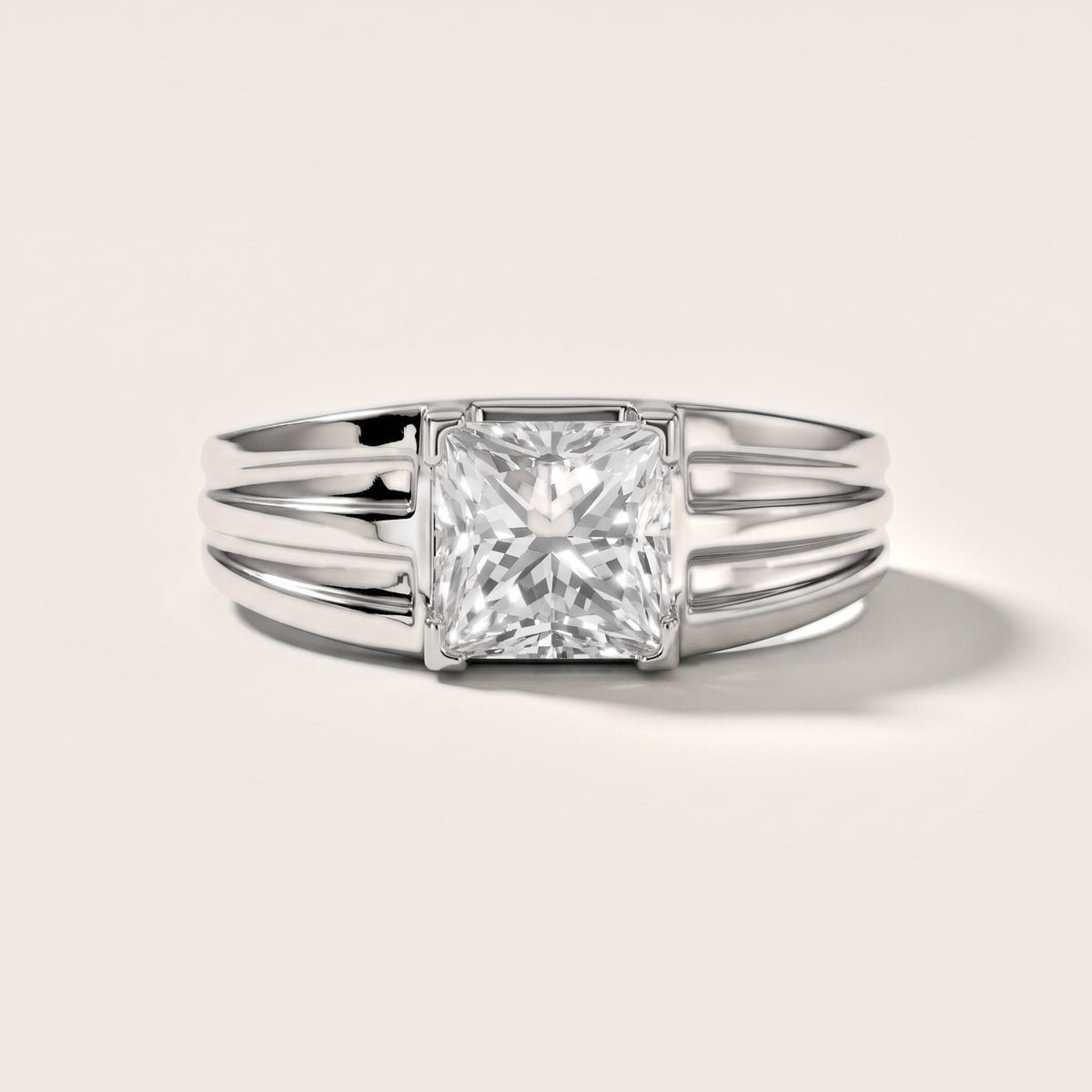 Elko Grooved Solitaire Princess Diamond Engagement Ring in Platinum - front.jpg