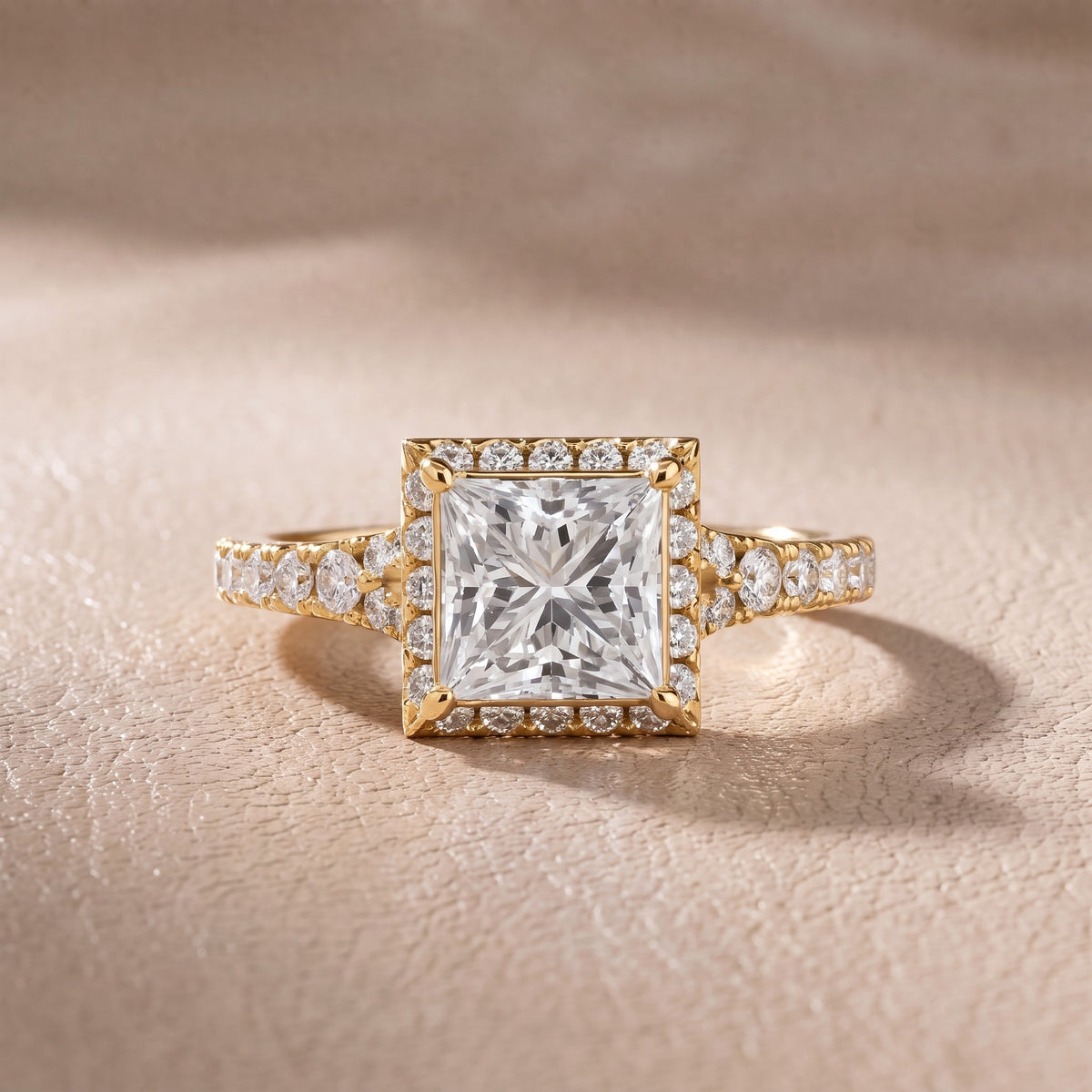 Bella Halo Pavé Princess Diamond Engagement Ring in Yellow Gold - front.jpg