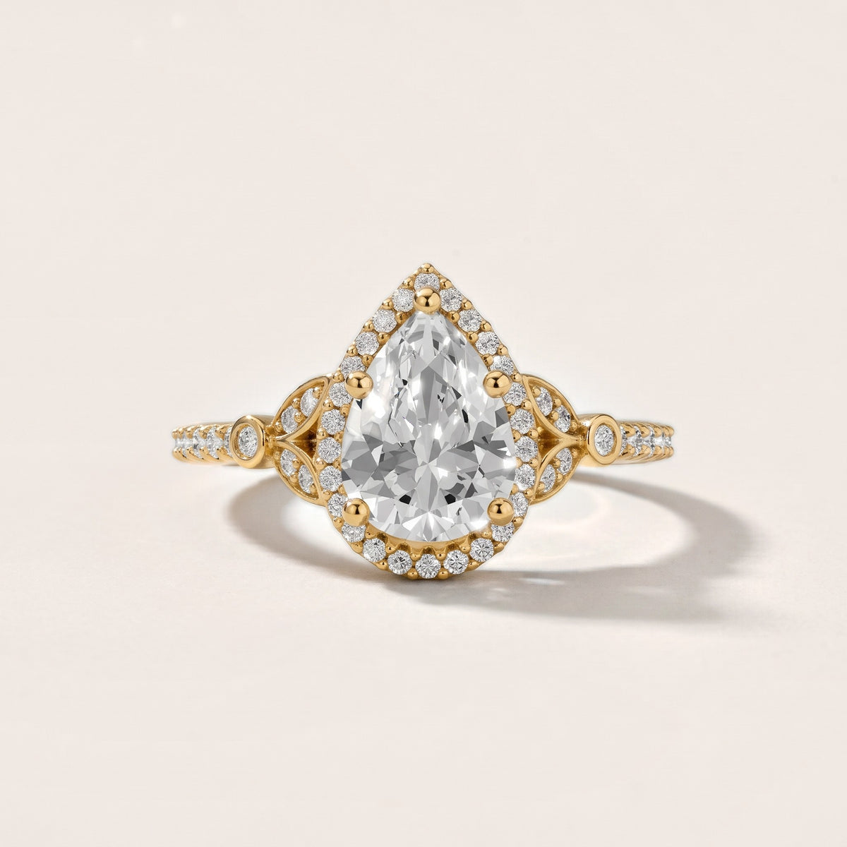 Sitka Leaf Halo Pear Diamond Engagement Ring in Yellow Gold - front.jpg