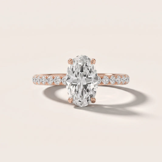 Thea Hidden Halo Pavé Oval Diamond Engagement Ring in Rose Gold